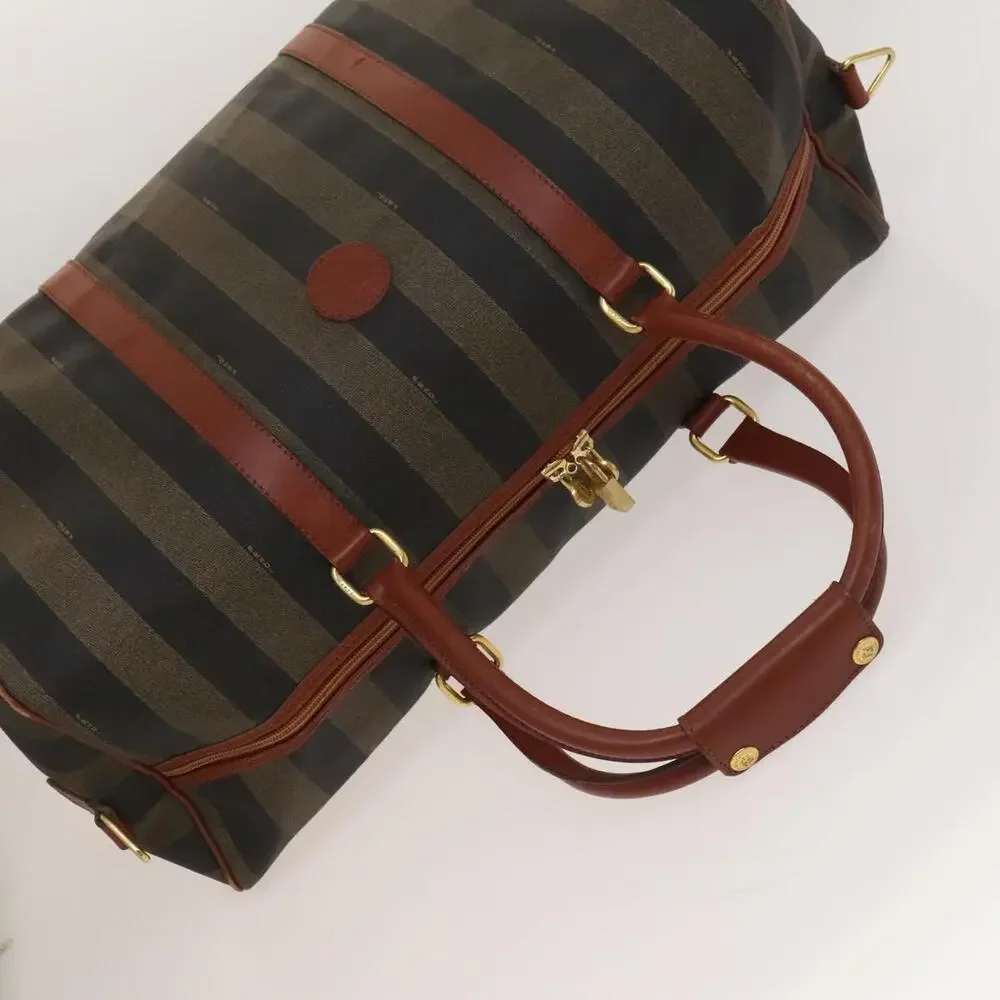 FENDI Pecan Canvas Boston Bag Black Brown Gold